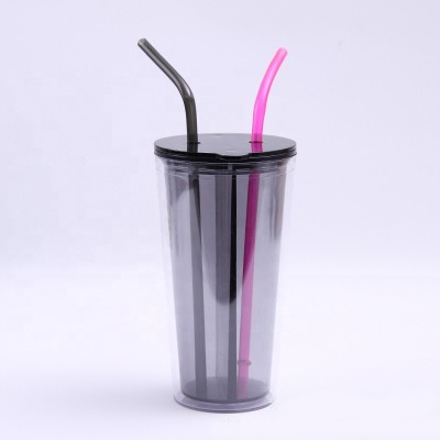 24oz Custom Logo Drinking  Tumblers Clear Double Wall Plastic Split Tumbler Cup with Lid and Straw