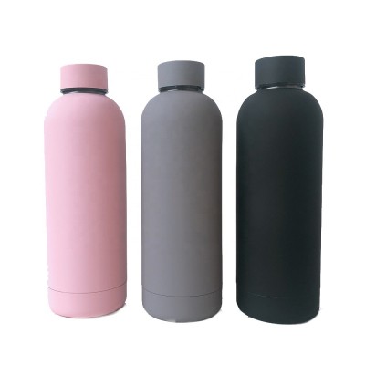 Custom Logo 500ml Vacuum Insulation Double Wall Stainless Steel Tumbler Matte Water Bottle with Leak proof Lids